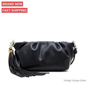 Ruched Faux Leather Clutch with Removable Crossbody Strap and Tassel